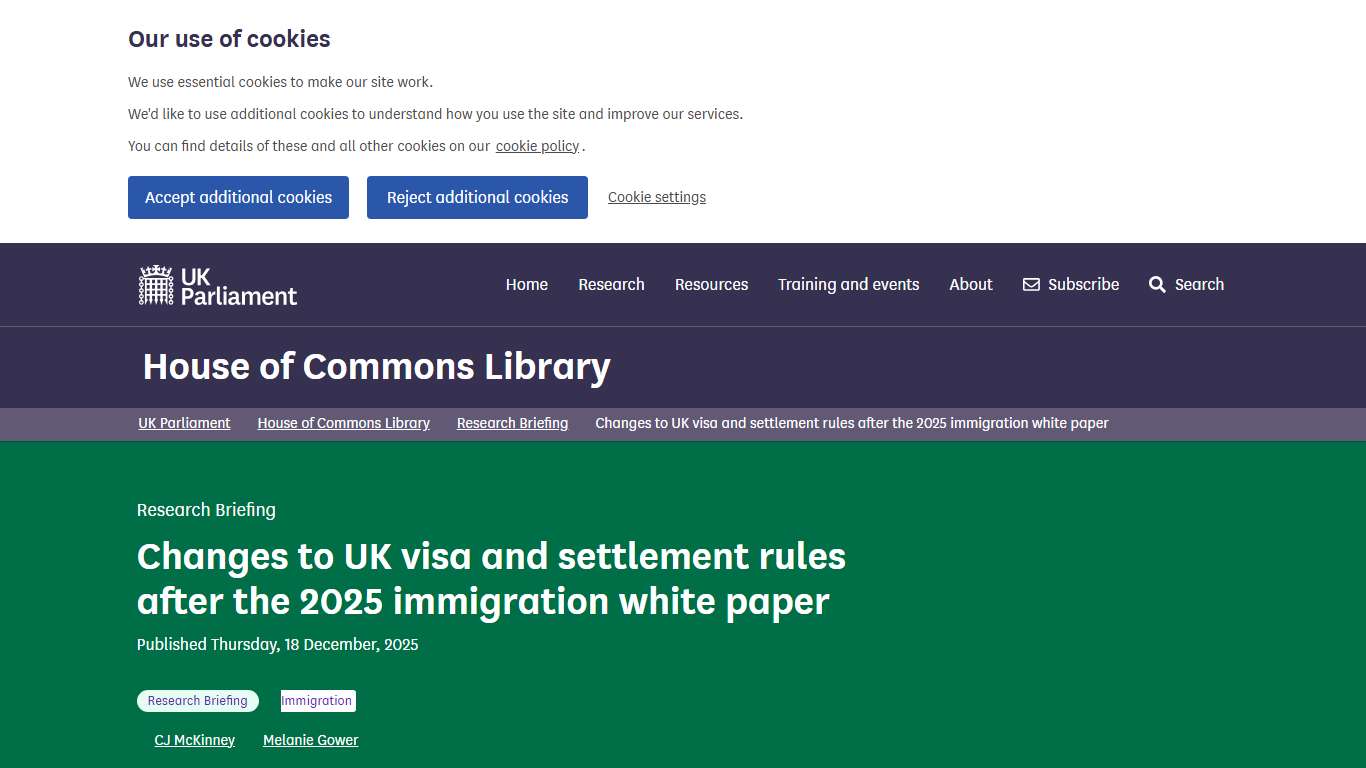 Changes to UK visa and settlement rules after the 2025 immigration white paper - House of Commons Library