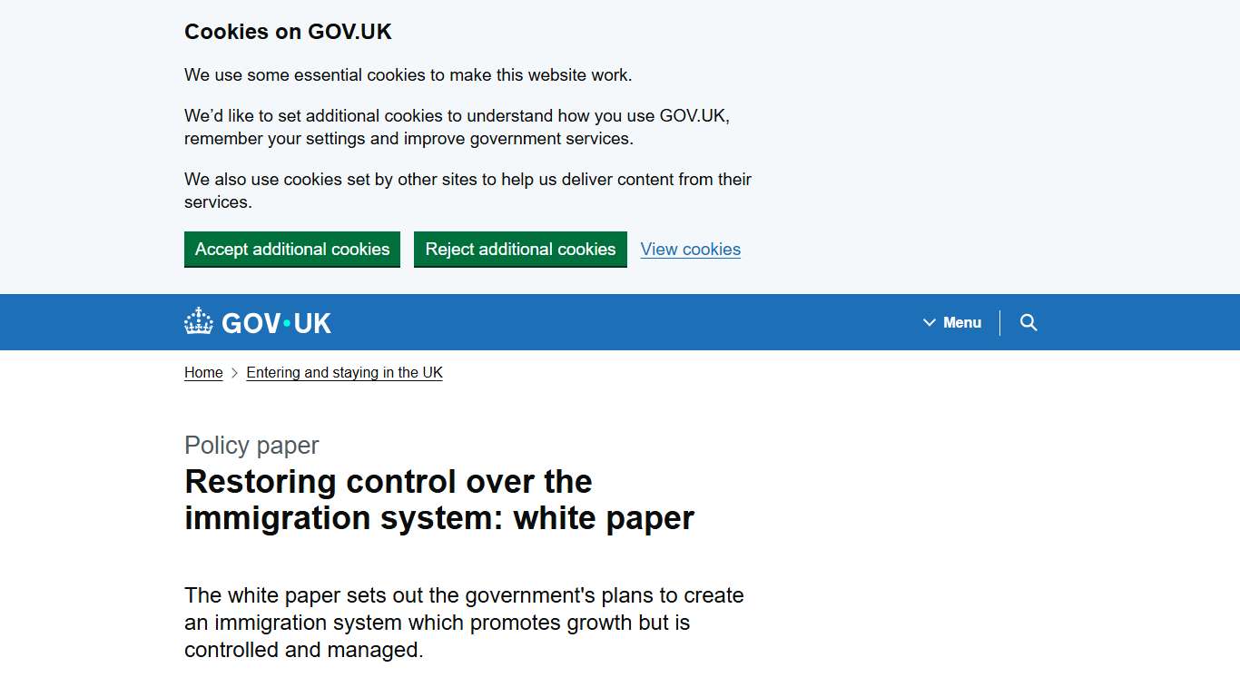 Restoring control over the immigration system: white paper - GOV.UK